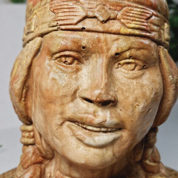 Vintage Native American Indian Woman Statue Swirl Clay Resin Carved Sculpture - Picture 6 of 16